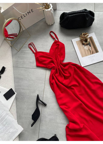 Красное праздничный, повседневный женское платье макси на бретелях а-силуэт Avanti однотонное