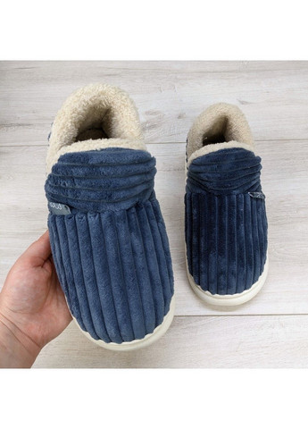 Синие тапочки чуни женские высокие на меху Fashion
