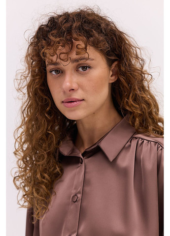 Коричневая блузка атласная коричневая с воланами на рукавах Arjen