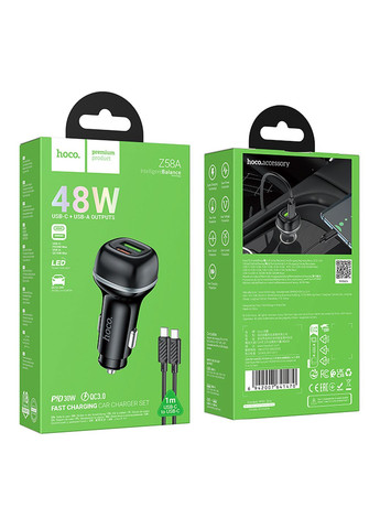 Автомобильное зарядное устройство Z58A 1USB/1USB-C QC/PD48W+Type-C to Type-C Hoco (340912814)