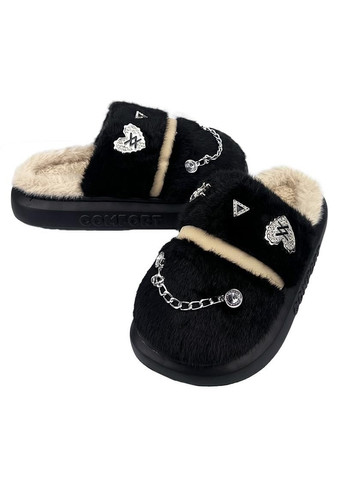 Домашні капці жіночі на платформі з джибітсами чорні 5156-2 Sanlin (314692528)