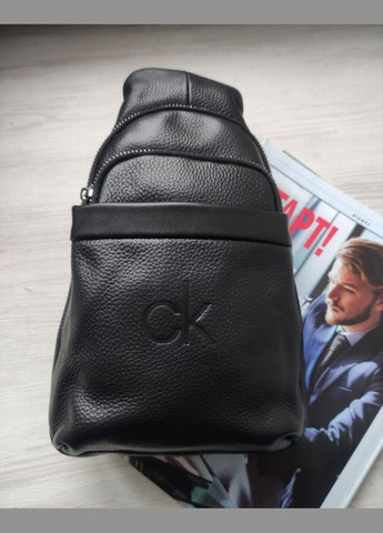 Чоловіча шкіряна сумка слінг через плече чорна No Brand (328560925)