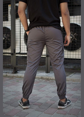 Штани карго котонові сірі чоловічі з накладеними кишенями з світловідбиваючим принтом Without (322652537)