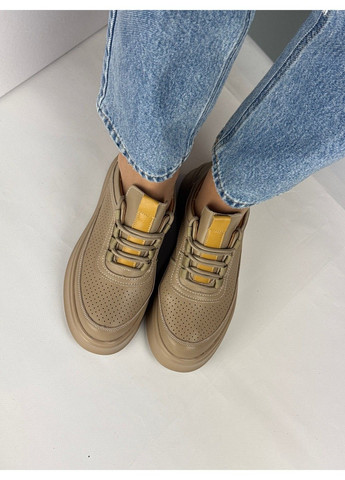 353 Кросівки Шкіряні Бежеві з перфорацією Hengji бежеві літо (335009332)