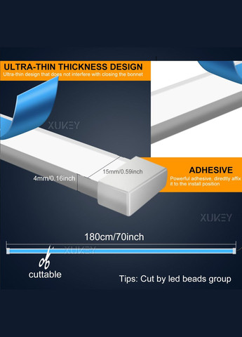 Автомобільна світлодіодна стрічка денних ходових вогнів, гнучка динамічна світлодіодна лампа капота, водонепроникна Unbranded (314964623)