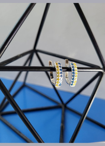 Серебряные серьги серёжки Дорожка с желтыми и голубыми Камнями серебро 925 пробы 53014 3.00 г No Brand (306741738)