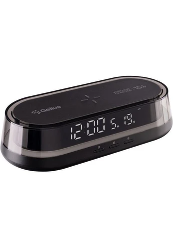 Настільний годинник Time Bridge 2 GP-SDC02 Black, бездротова зарядка 15W, RGB підсвітка, будильник, гарантія 12 міс Gelius (384528796)