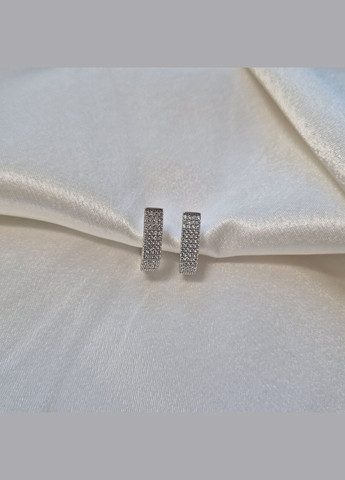 Срібні широкі сережки Палички в Білих каменях срібло 925 проби Родоване лк0076рс 4.13г No Brand (337525526)