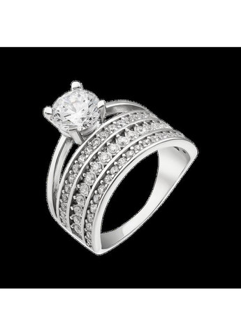 Комплект срібний з фіанітами різного розміру подвійна каблучка та сережки з англійським замком No Brand (354710661)