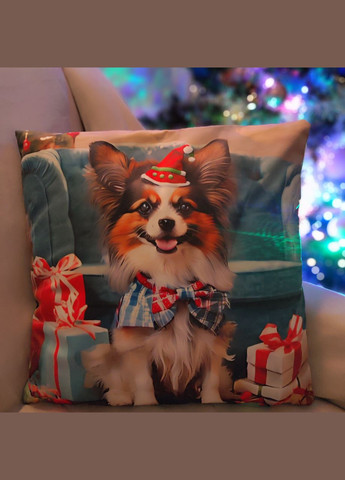 Декоративна наволочка з м'якого велюру на диванну подушку 45смХ45см Різдвяна наволочка з домашніми улюбленцями Maystat (305742500)