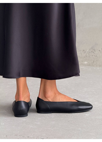 Жіночі стильні жіночі балетки | чорні однотонні без декору натуральна шкіра (353601992)