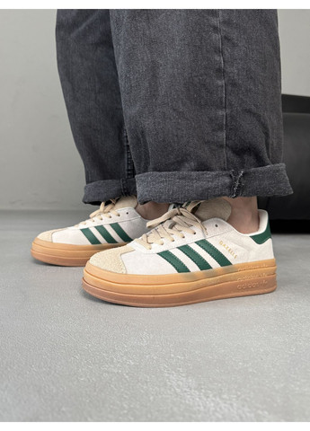 Комбіновані Осінні кросівки чоловічі adidas gazelle bold cream navi адідас газель No Brand