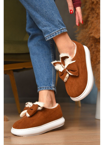 Коричневые домашние тапочки женские на меху коричневого цвета Let's Shop