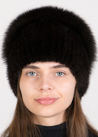 Вязаная женская шапка из натурального меха норки с песцовым помпоном Меховой Стиль Стрекоза (305069546)