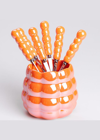 Набір десертних виделок та ложок з керамічною підставкою, помаранчевий Yiwu (323222989)