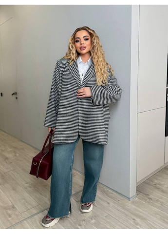 Черно-белый женский пиджак оверсайз Україна с узором пье-де-пуль «гусиная лапка» - демисезонный