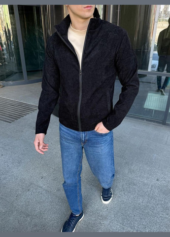 Черная демисезонная стильная вельветовая куртка в мелкий рубчик Vakko