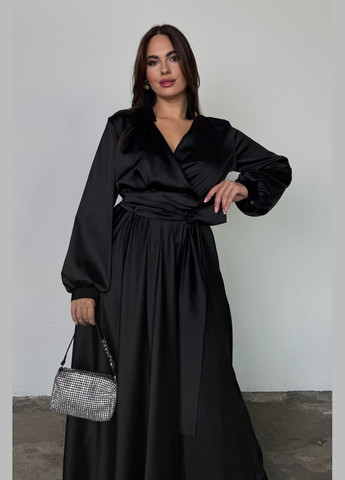 Черное праздничный, вечернее черное платье из шелка Jadone Fashion однотонное