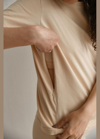 Бежева футболка для вагітних та годуючих з секретом годування малюка Мамин Дім - (292311976)