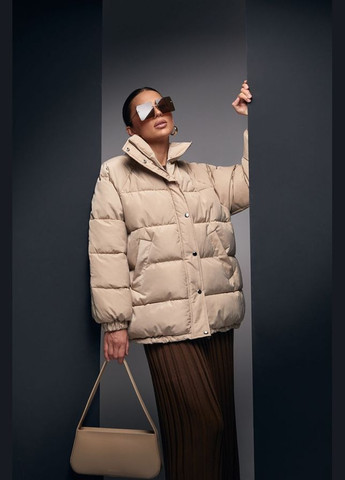 Бежевая зимняя зимняя куртка оверсайз с эко-пухом (3675) Bellise