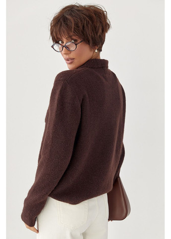 Теплая кофта-поло с накладным карманом - темно-серый цвет Lurex (370601946)