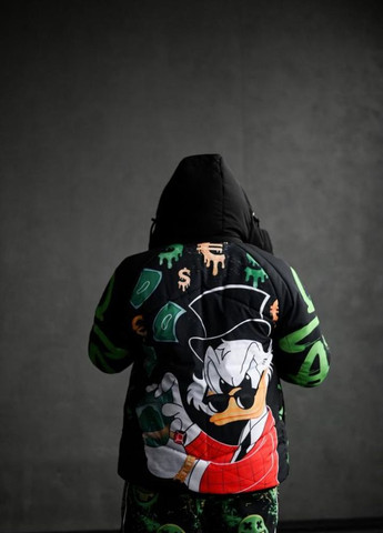 Чорна зимня куртка чоловіча з принтом зима капюшон No Brand