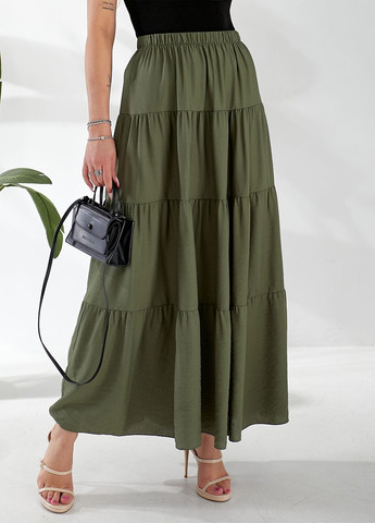Льняна спідниця-максі кльош з воланом No Brand (332813616)
