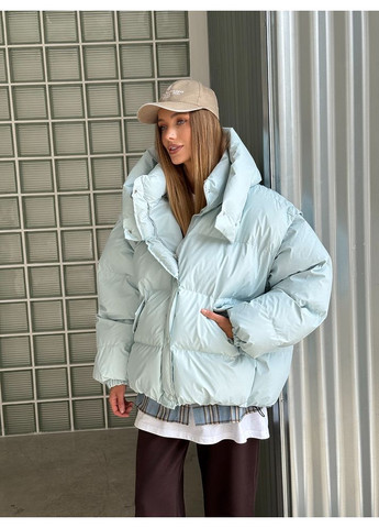 Блакитна зимня жіноча тепла куртка transformer з кишенями та капюшоном (mil588) milirud