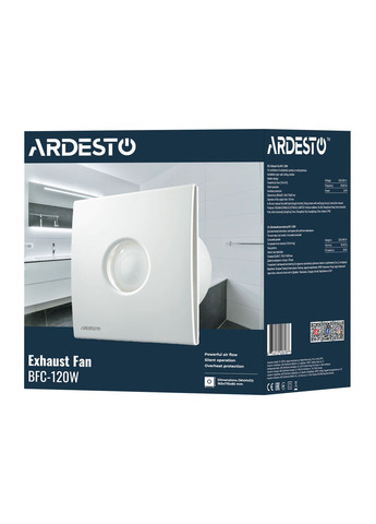 Вытяжной вентилятор 20 Вт, 120 м3/ч, 2300 об/мин, 33 дБ, Ardesto (342113962)