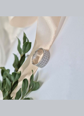 Срібна каблучка Доріжка широка з Білими Каменями 16.5 розмір срібло 925 проби Родоване 4940р 3.90г No Brand (334012767)