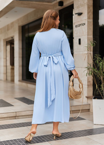 Блакитна святковий, коктейльна, вечірня вечірня сукня з довгими рукавами кльош, дзвін, а-силует No Brand однотонна