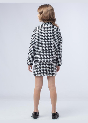 Чорний демісезонний костюм піджак+спідниця "гусяча лапка крупна чорно-біла" спідничний IRmAS оверсайз