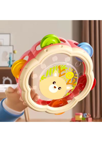 Дитячий бубон 17 см з дзвіночками та малюнком оленяти | Музичний інструмент для дітей No Brand (364553187)