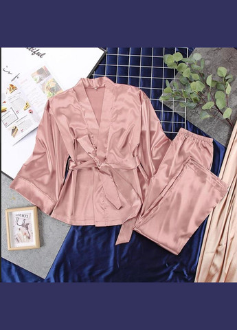 Пудрова всесезон жіноча атласна піжама на запах у стилі кімоно – пудра (піж-шов-кімо-пудр) Vakko