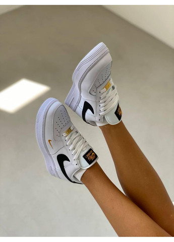 КРОССОВКИ ЖЕНСКИЕ NIKE AIR FORCE 1 WHITE BLACK GOLD НАЙК АИР ФОРС 1 ПРЕМИУМ No Brand чёрные демисезоны (367177473)