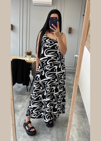 Летний женский женский сарафан макси льняной Style Point с абстрактным узором