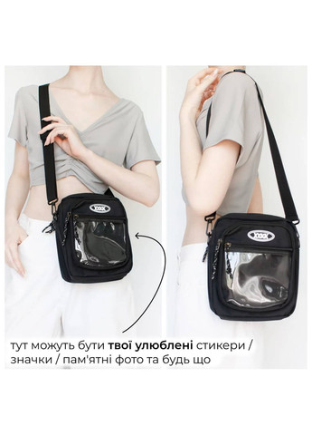 Крос-боді + 4 значки, з прозорою кишенею для декорування чорна унісекс сумка через плече на багато відділень панк гранж аніме No Brand (304769837)