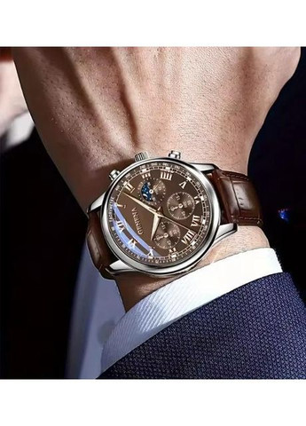 Мужские наручные кварцевые часы Brown с коричневым циферблатом и экокожим ремешком, классический стиль. Geneva (368882690)