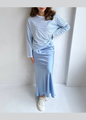 Голубая праздничный, повседневная, кэжуал, вечерний однотонная сатиновая юбка меди на резинке Україна а-силуэта (трапеция)