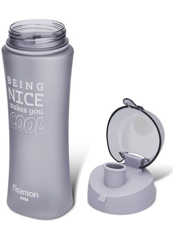 Спортивная бутылка 650мл пластиковая для активного отдыха с трубочкой-поилкой серо-лиловая Fissman (368980853)