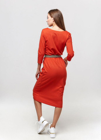 Оранжевое кэжуал платье из плотного трикотажа в рубчик ORA однотонное