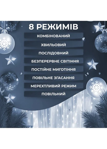 Гирлянда штора светодиодная GarlandoPro Роса 200LED 3х2м 10 линий 8 режимов гирлянда капля росы Белый 173303W Garlando (370800619)