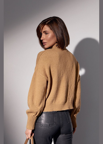 Коричневый зимний вязаный женский свитер с косами 92420 Lurex