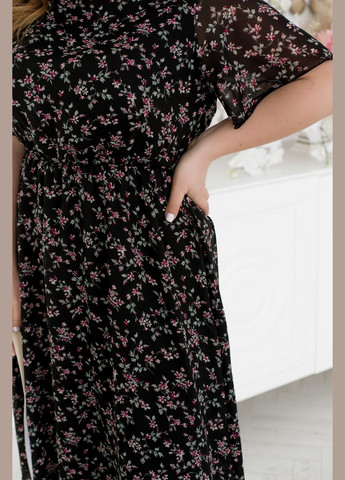 Фуксиновое (цвета Фуксия) повседневный шифоновое платье с подкладкой колокол No Brand в горошек