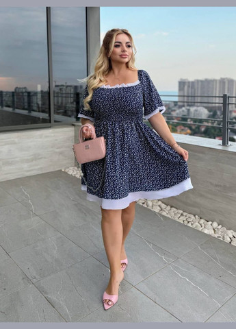 Синее повседневный платье DK/DL Мода без кордонів с цветочным принтом