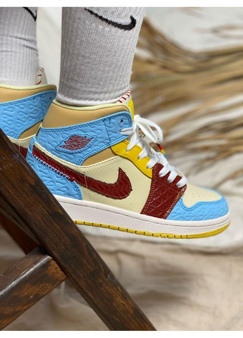 Бежевые демисезонные кроссовки мужские nike air jordan 1 mid se fearless 2 найк аир джордан No Brand