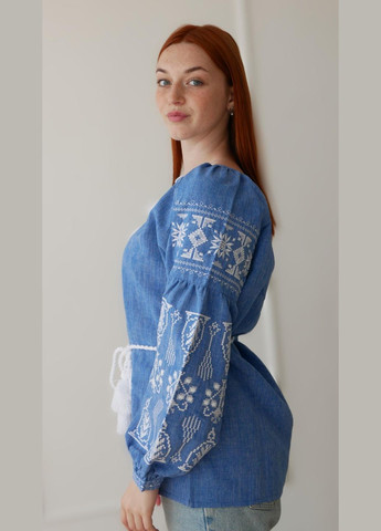 Світло-синя вишиванка жіноча льон-габардін джинс святкова, роз.xl(50) 4PROFI (294207490)
