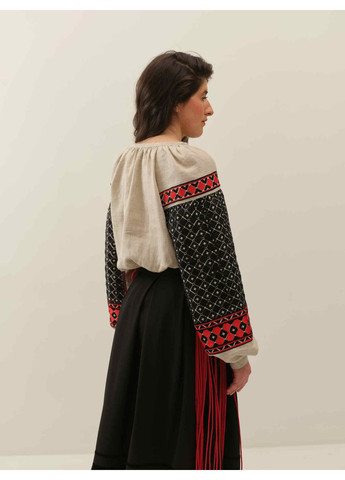 Бежевая женская вышиванка код нации со стильным орнаментом, 100% лен, черная вышивка гладью, xs-4xl MOTYV узор орнамент лен (366239452)