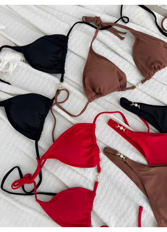 Красный летний женский летний пляжный купальник раздельный сексуальный коричневый шоколадный No Brand