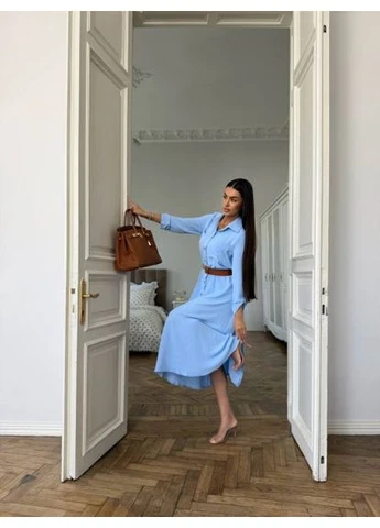 Блакитна сукня на ґудзиках з поясом,, (4xl) (арт.5514ak) No Brand